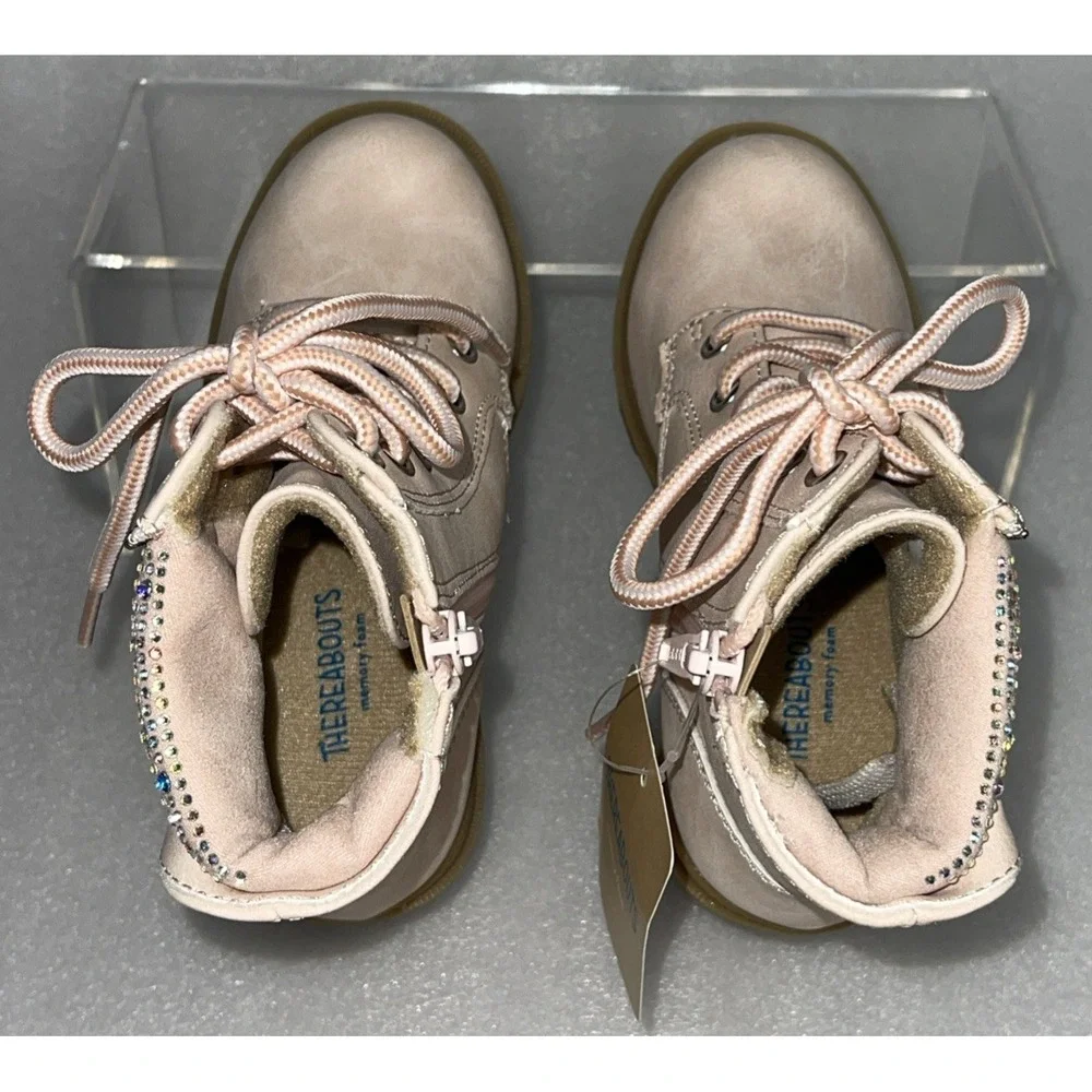 Therabouts‎ Kinsley Pink Rhinestone Hiker Block Heel Boots Girls Size 11 NEW